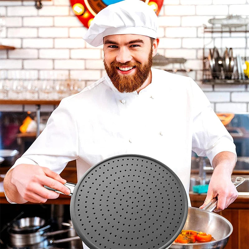 Silicone Kitchen Splatter Screen with Handle Heat-resisting Oil Splash Guard Drain Board Cover Kitchen Frying Pan Lid