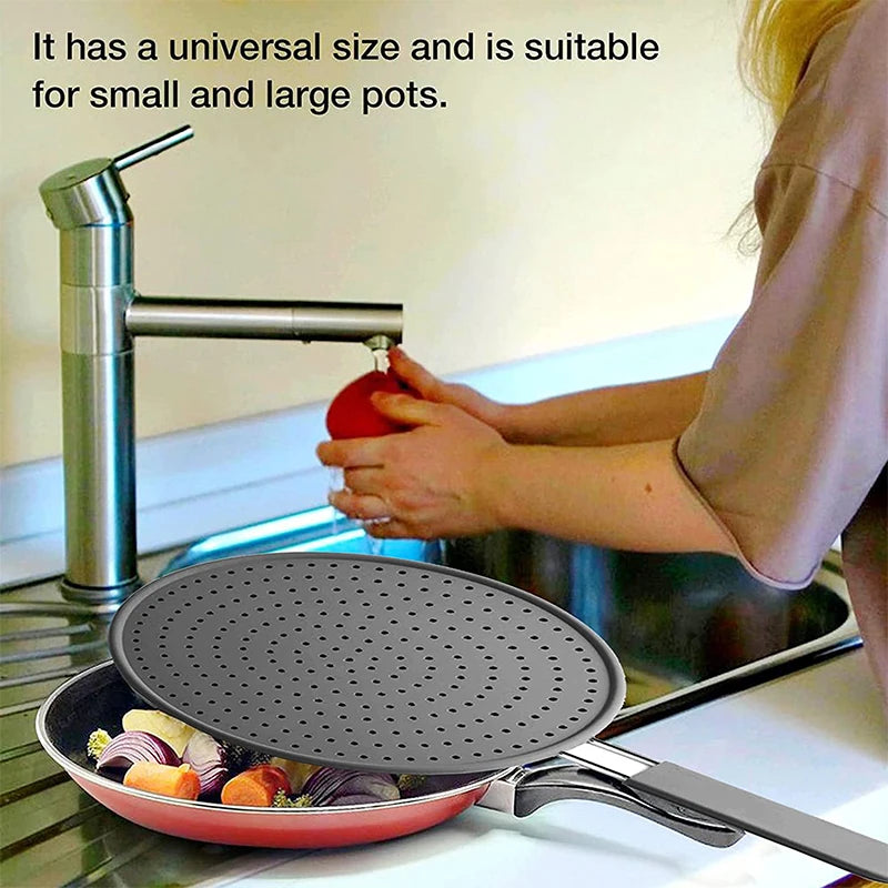 Silicone Kitchen Splatter Screen with Handle Heat-resisting Oil Splash Guard Drain Board Cover Kitchen Frying Pan Lid